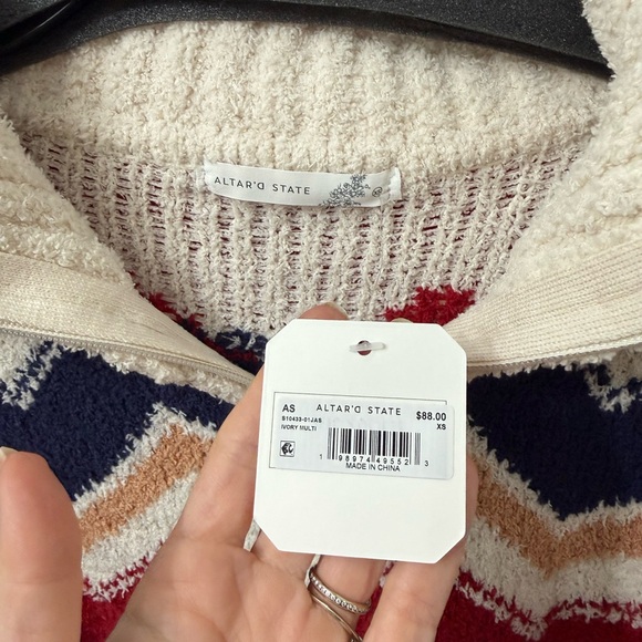 Altar'd State Chevron Cowl Sweater - Red, Blue, Cream - Picture 6 of 8